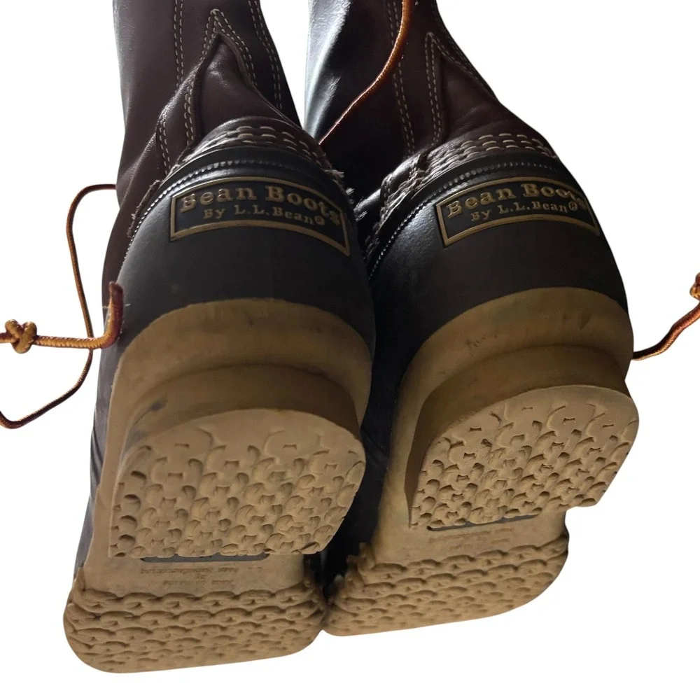 LL Bean Duck Boots Mens 10 Brown Excellent Sheepskin Cushioned Footbed 8-Inch